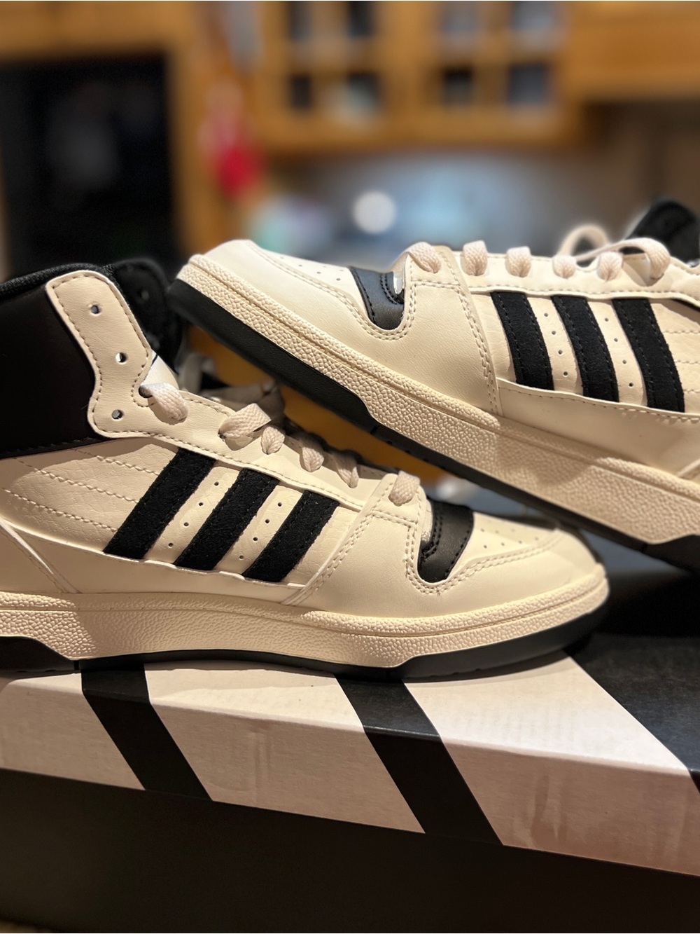 adidas Men’s Cream and Black Mid-Top Sneakers